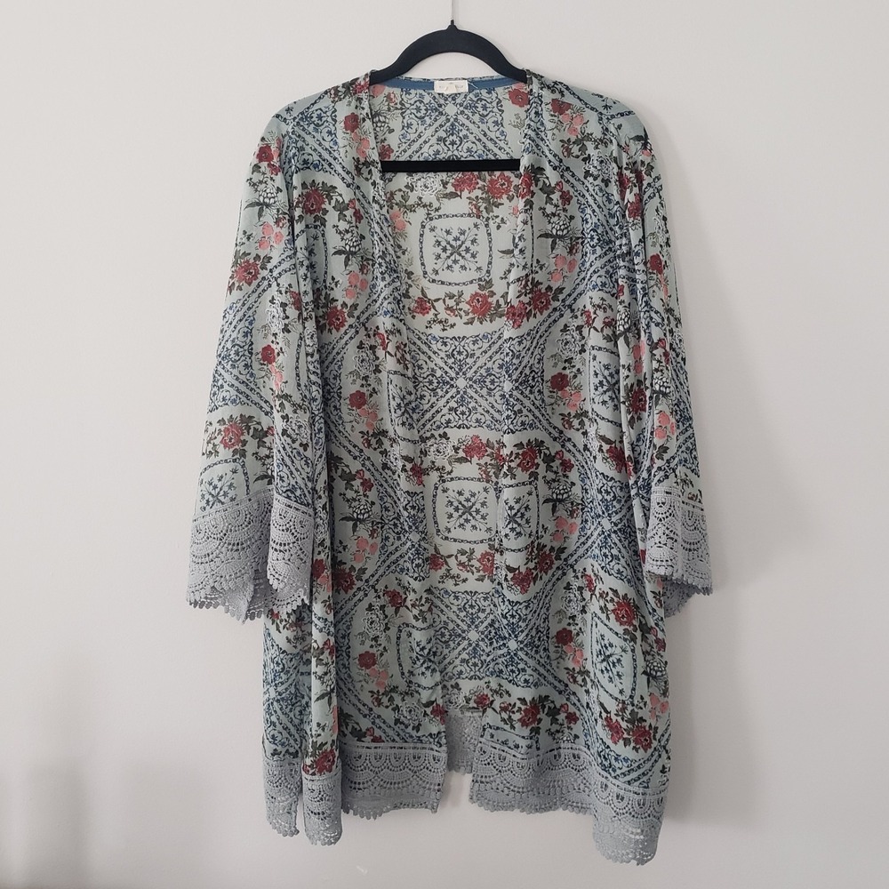 Mason‎ & Belle Womens Kimono Cardigan SIZE 2X Boho Festival Sheer Cover Up Lace